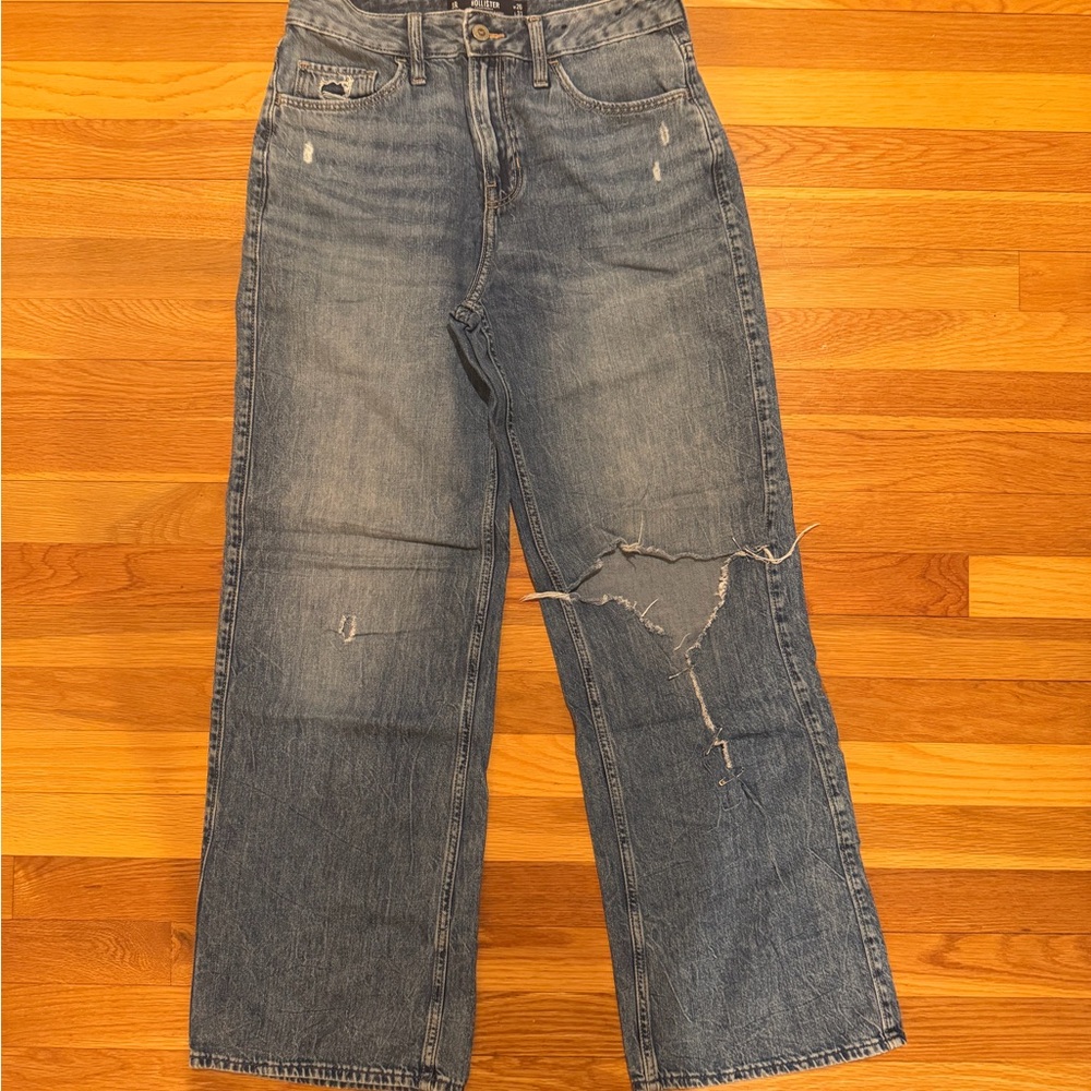 Hollister Distressed Blue Wide Leg Jeans